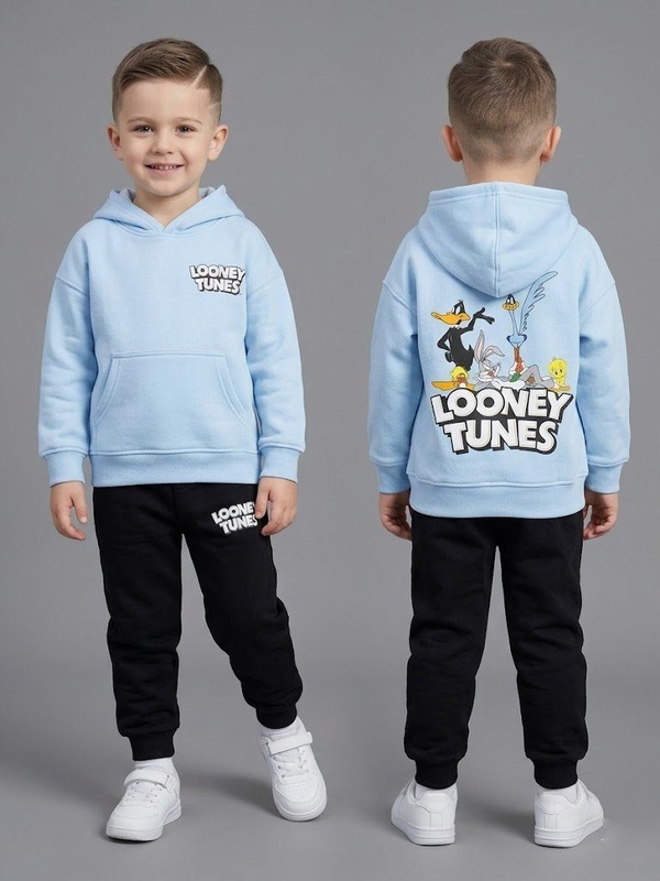 Looney Tunes Sky Blue Hoodie Set - Boy (Black Joggers)