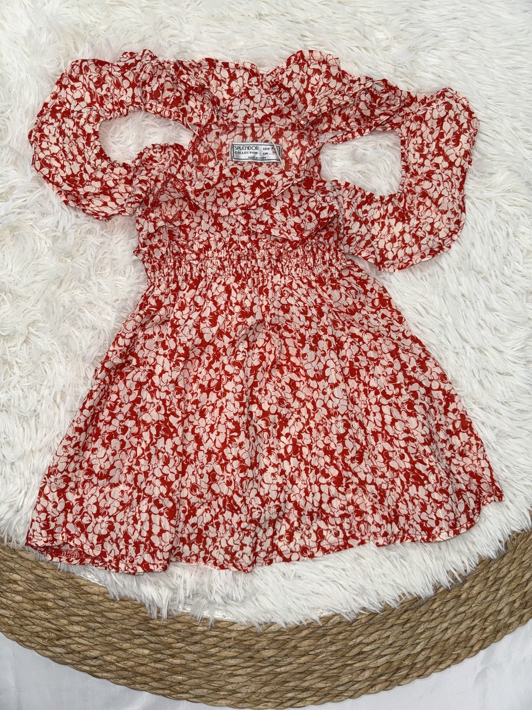 Red Floral Cold Shoulder Dress - Girl (Ruffle Neckline)-07
