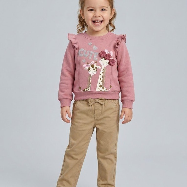 Cute Giraffe Set Dusty Pink - Girl (Beige Twill Pants)