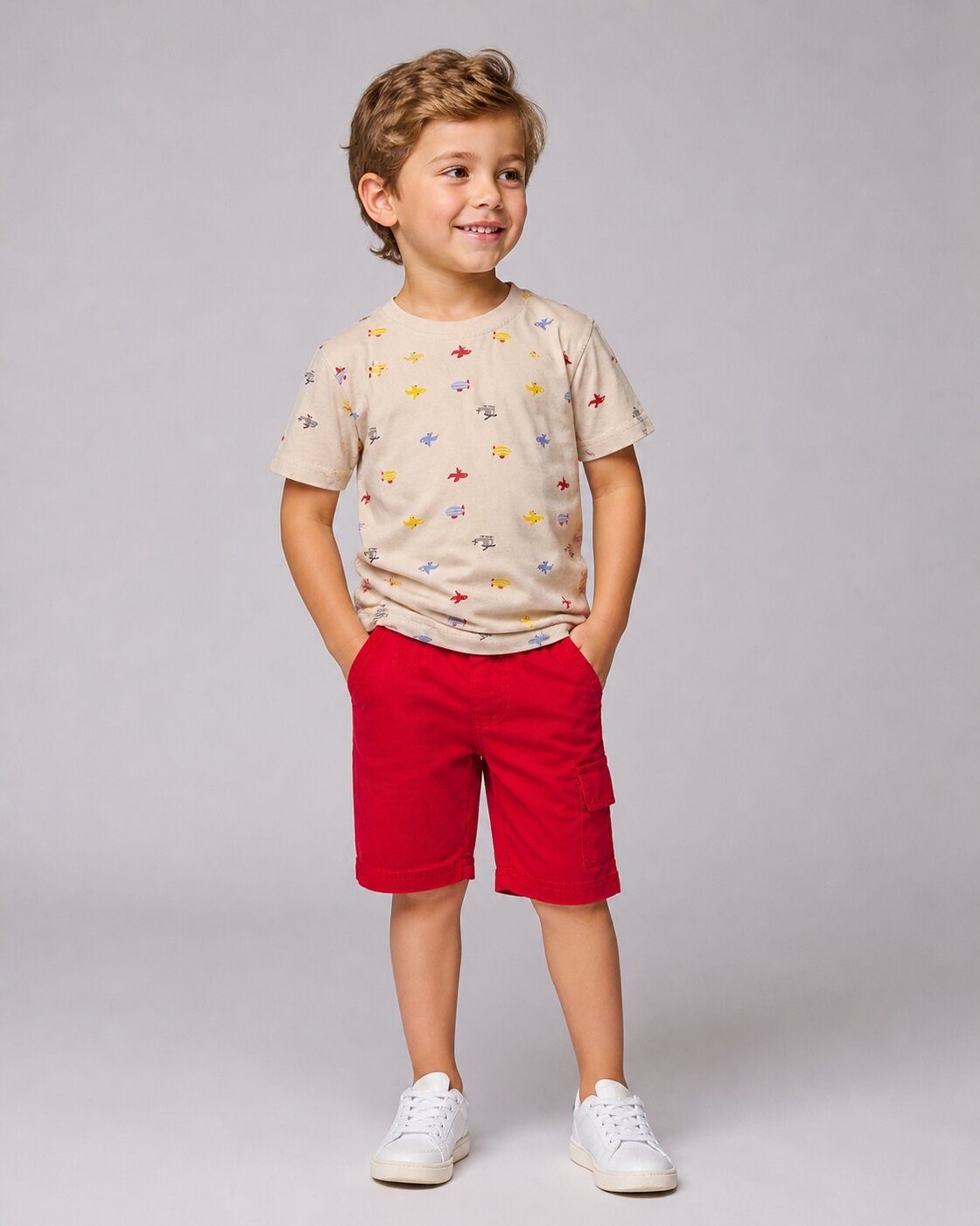 Airplane Red Shorts Set - Boy (Allover Motif Top)-08