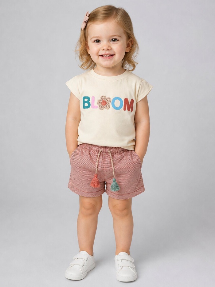 Bloom Pink Shorts Set - Girl (Floral Lettering)