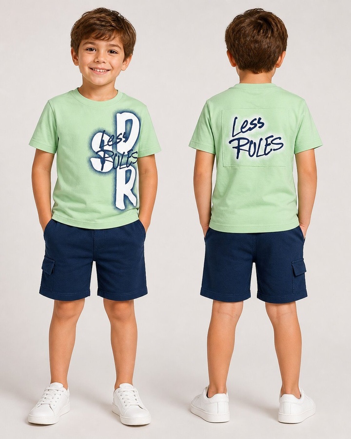 Less Rules Mint Shorts Set - Boy (Front Graphic)