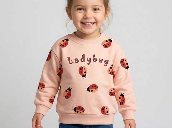 Ladybug Sweatshirt Light Pink - Girl (All Over Ladybug Print)