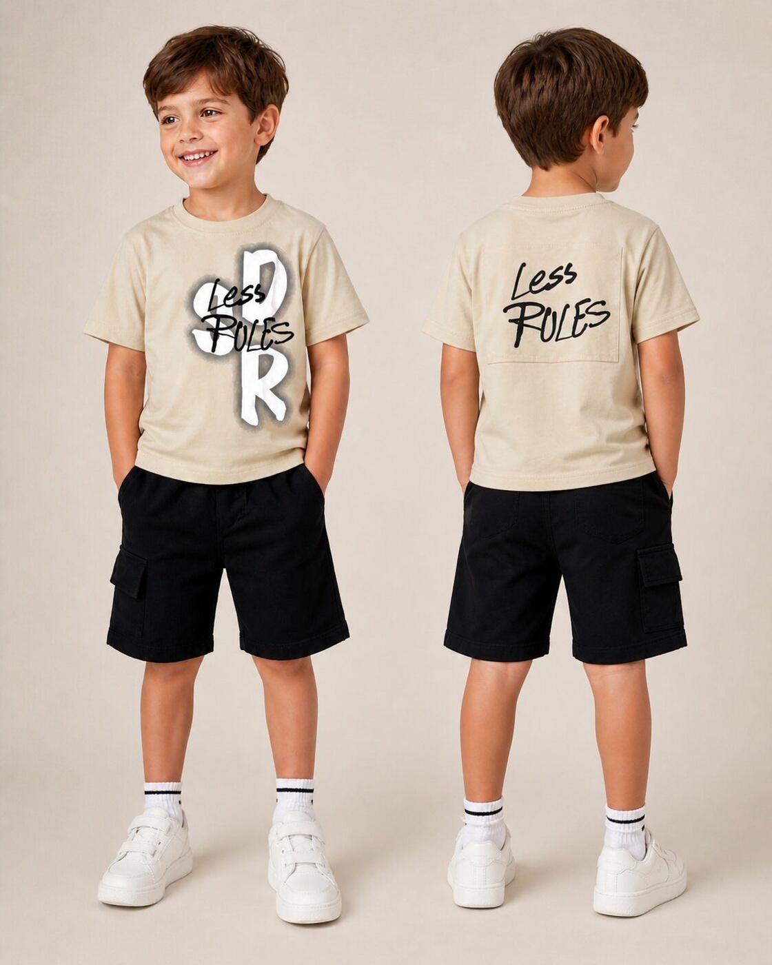 Less Rules Beige Shorts Set - Boy (Front Graphic)-08