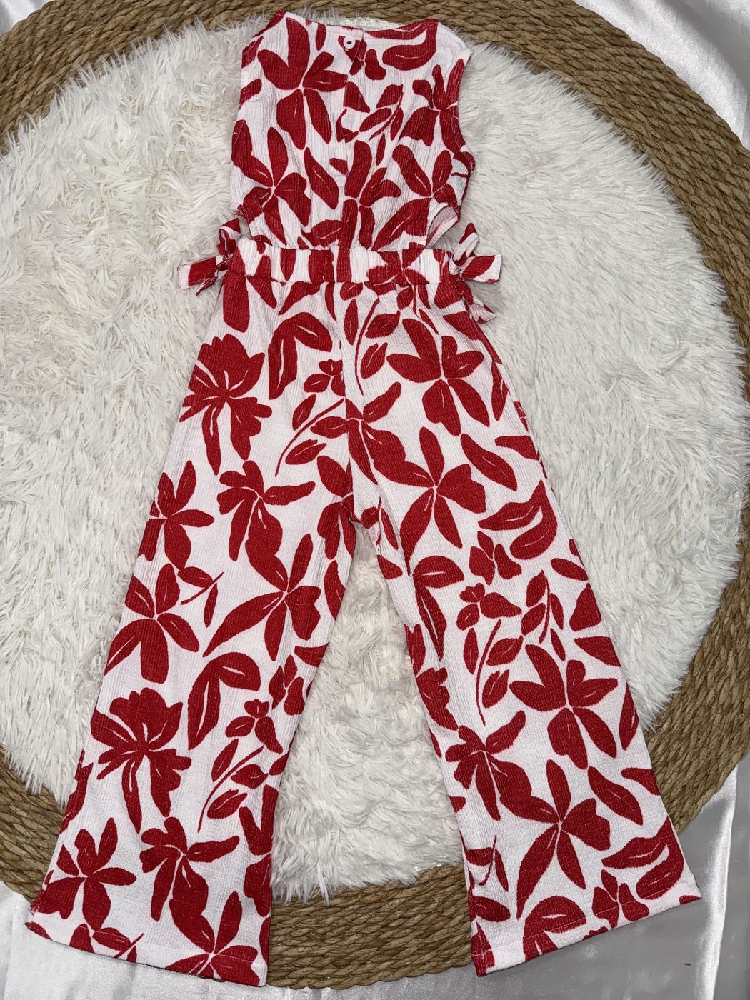 Red Floral Jumpsuit - Girl (Side Bows)-08