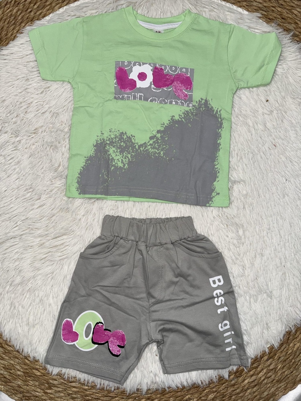 Best Girl Green Shorts Set - Girl (Best Girl Text)-24M