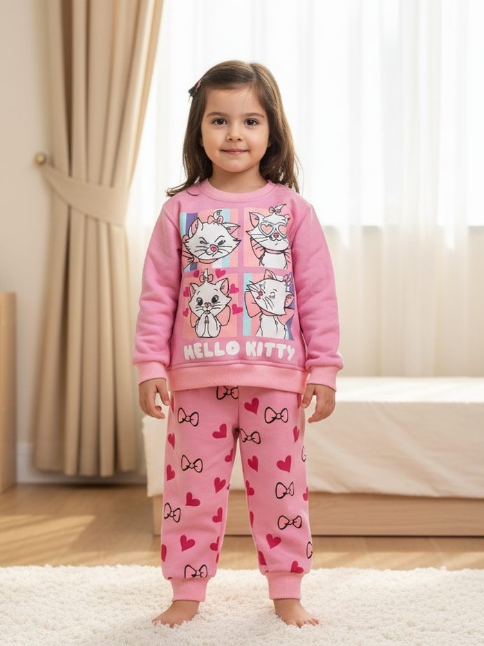 Marie Cat Pink Set - Girl (Bow Print Pants)