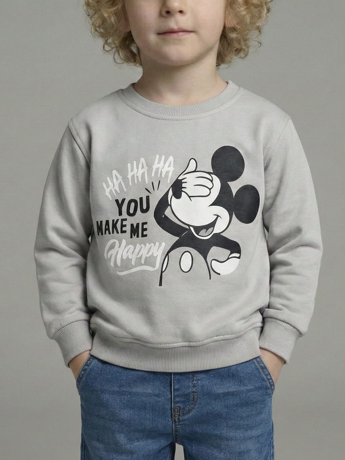 Mickey Mouse Sweatshirt Light Grey - Boy (Covering Eyes Graphic)