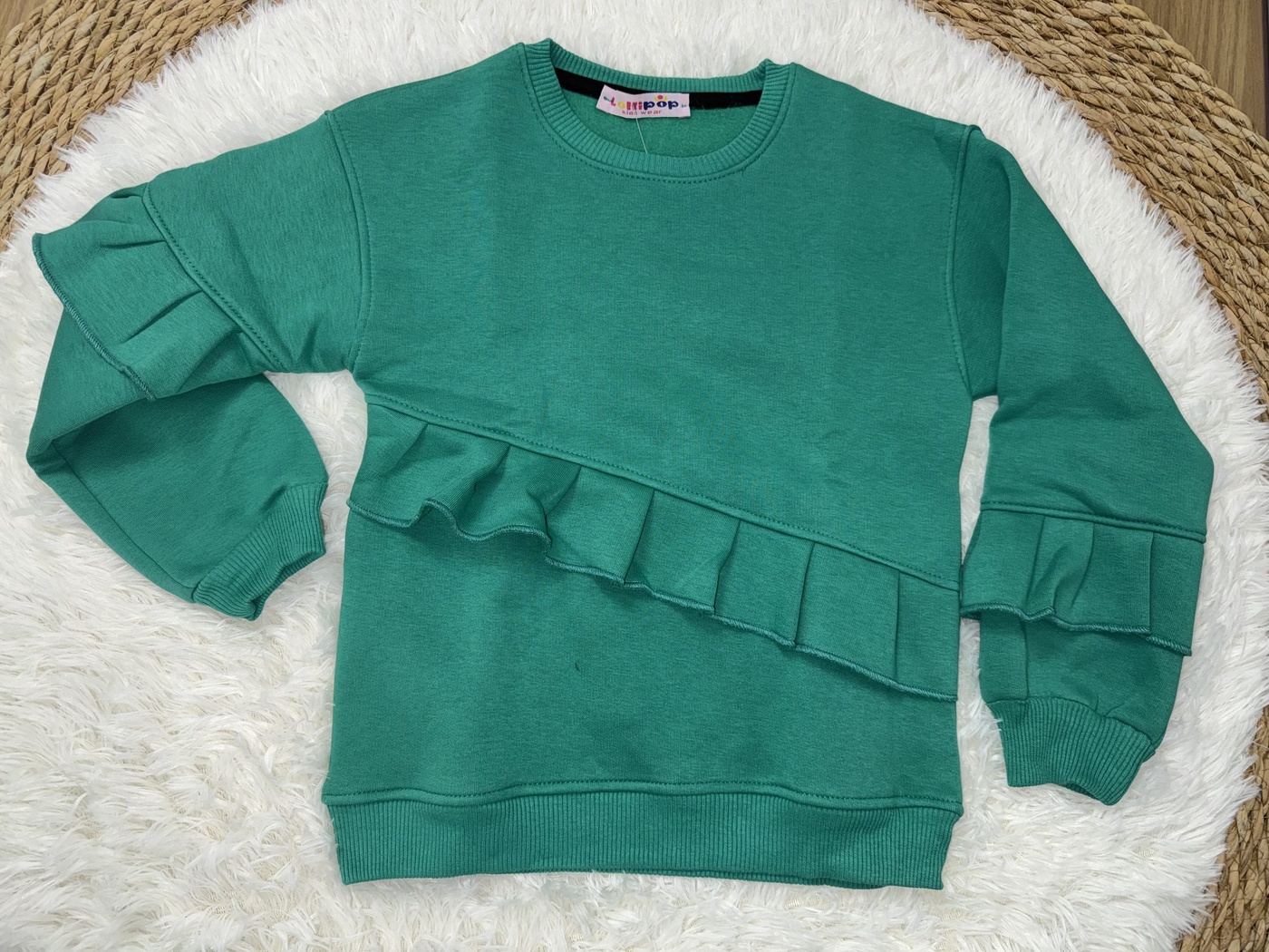 Green Ruffle Set - Girl (Sequin Stripe Pants)