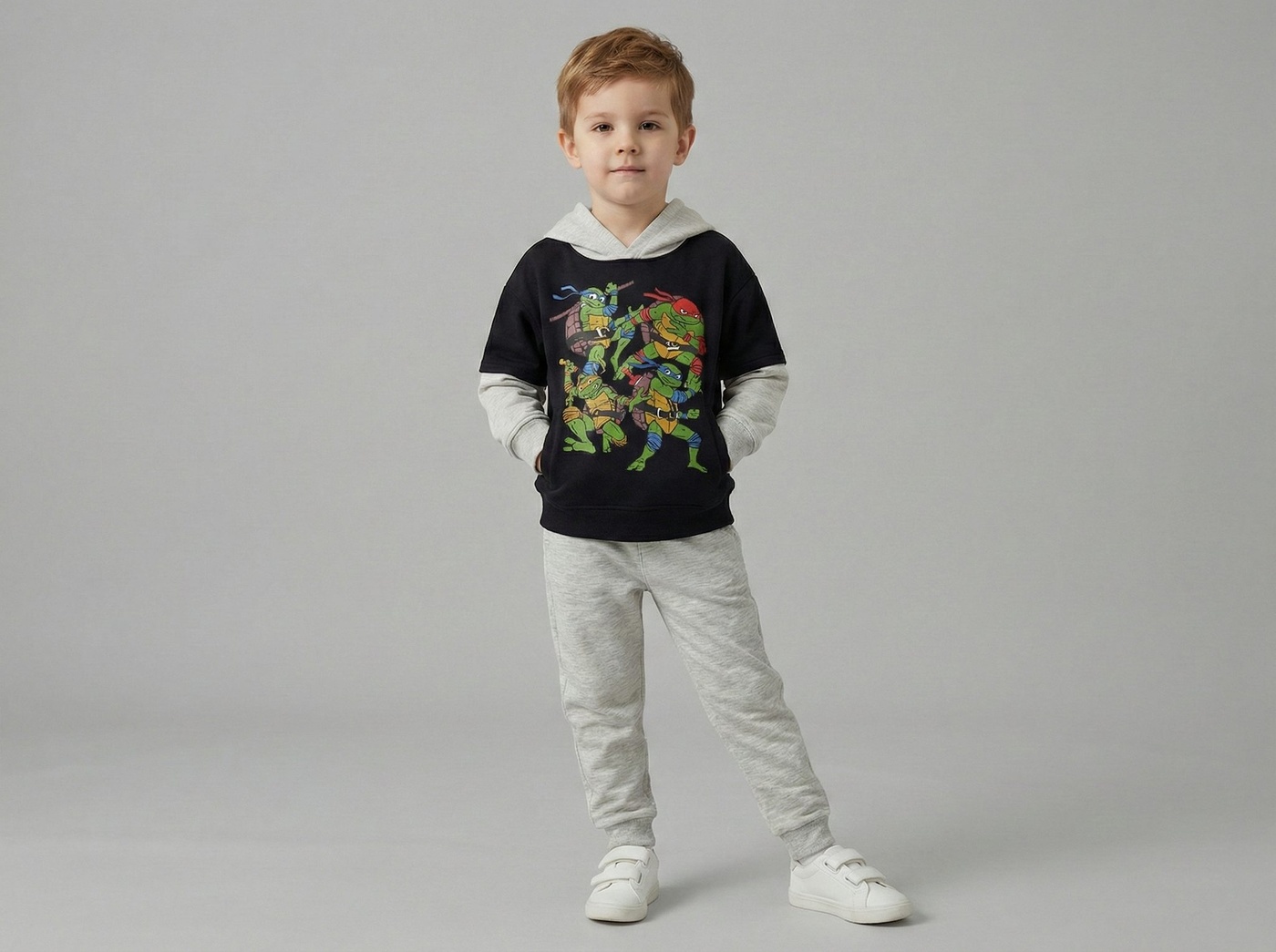 TMNT Hoodie Set Black & Grey - Boy (Contrast Grey Hood)