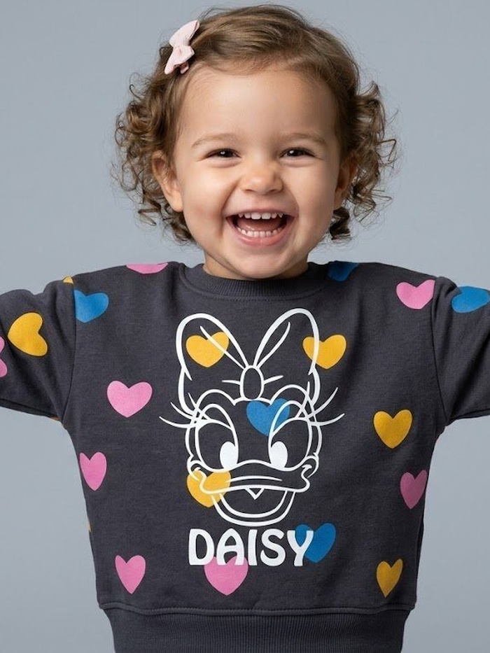 Daisy Duck Sweatshirt Dark Grey - Girl (Hearts Pattern)