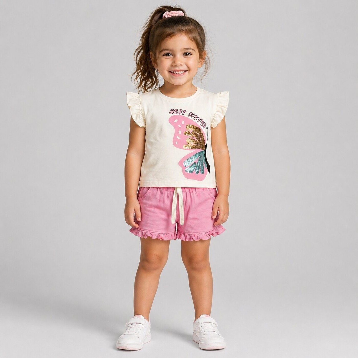 Best Sister Pink Shorts Set - Girl (Butterfly Graphic)-06