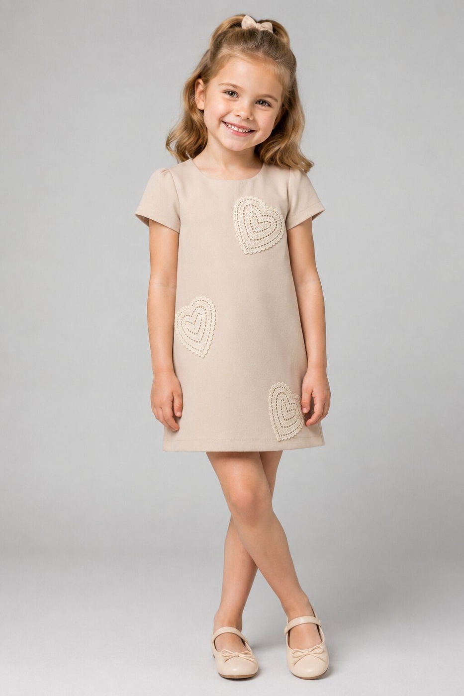 Beige Heart Dress - Girl (Heart Detail)-08