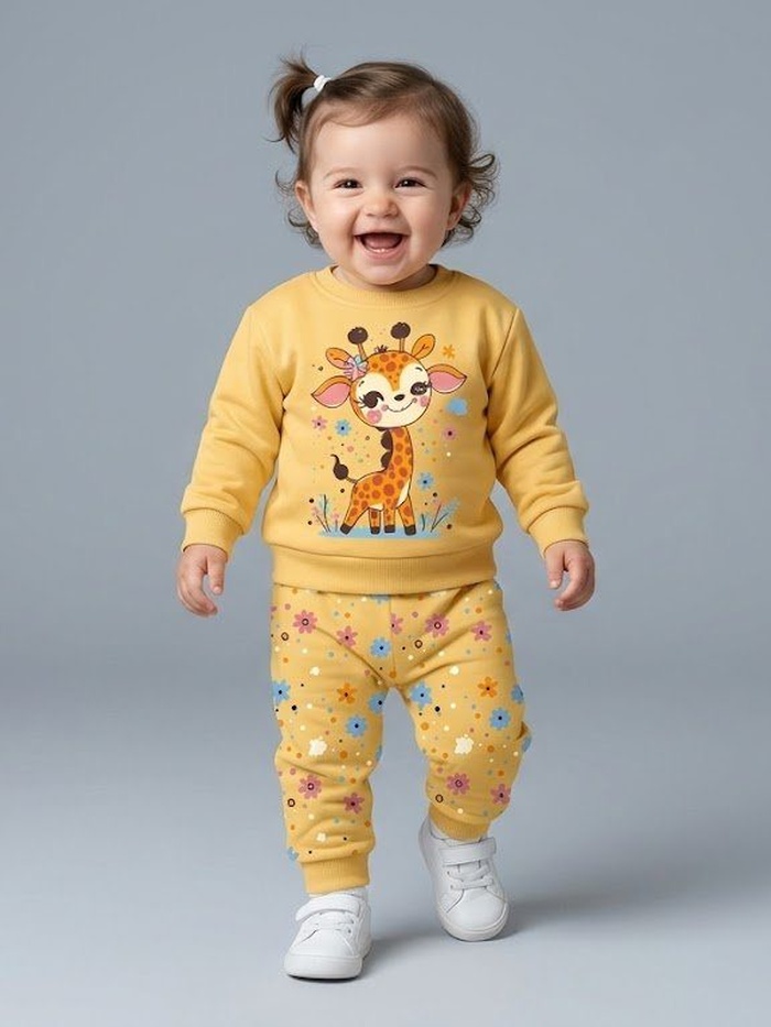 Giraffe Yellow Set - Girl (Floral Pants)