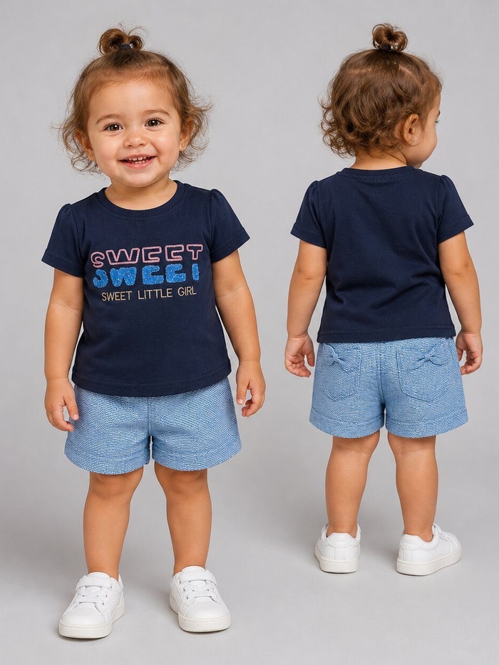 Sweet Navy Shorts Set - Girl (Text Graphic)