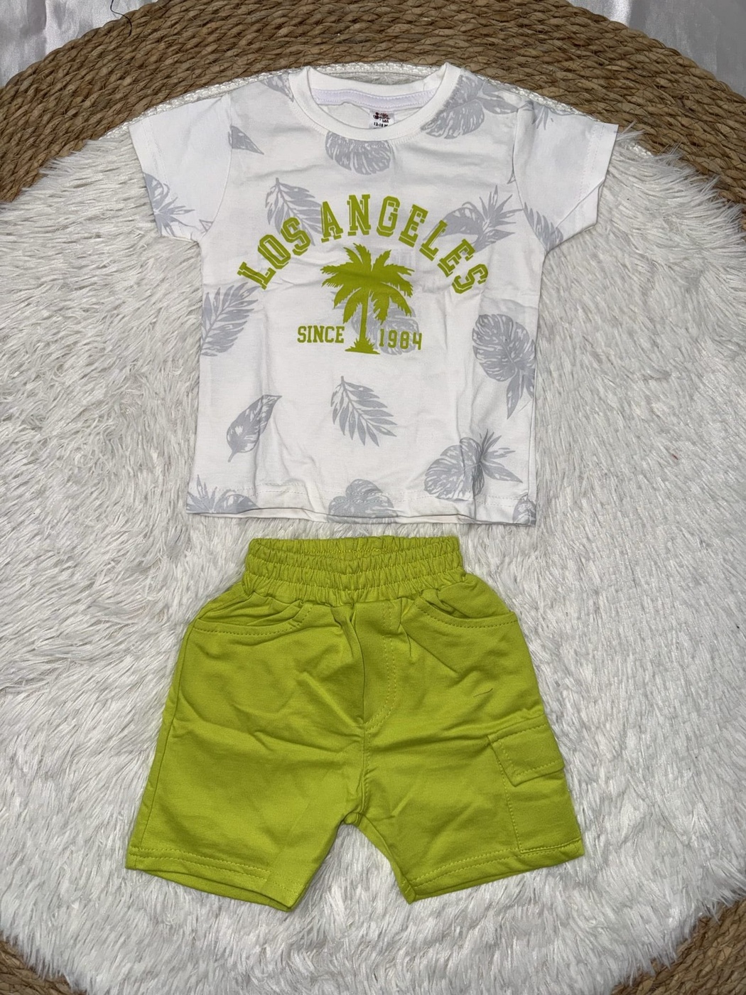 Los Angeles Lime Green Shorts Set - Boy (Palm Graphic)-24M