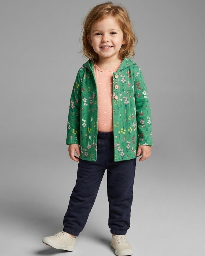 Green Floral 3-Piece Set - Baby Girl (Orange Onesie)