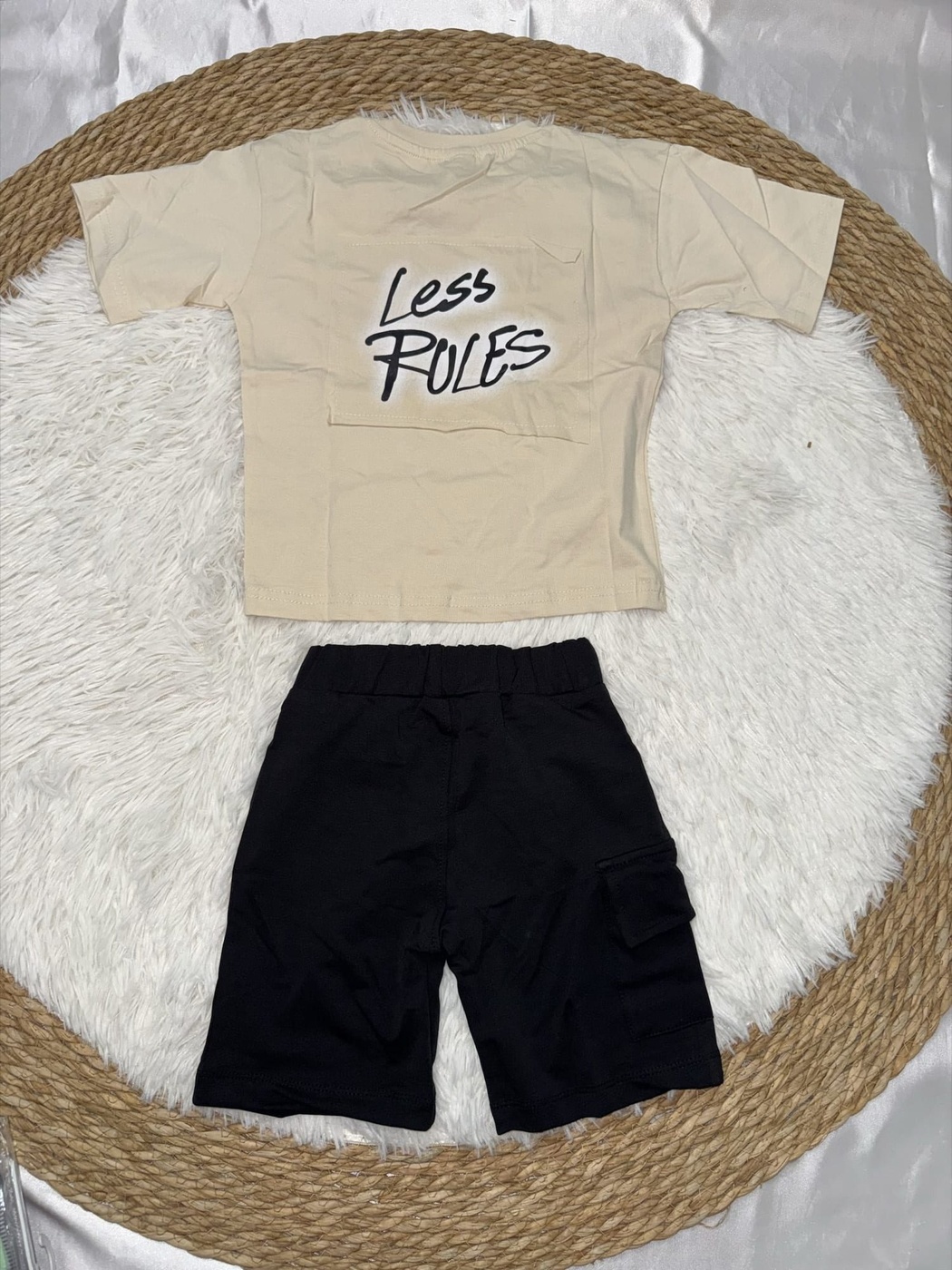 Less Rules Beige Shorts Set - Boy (Front Graphic)-08