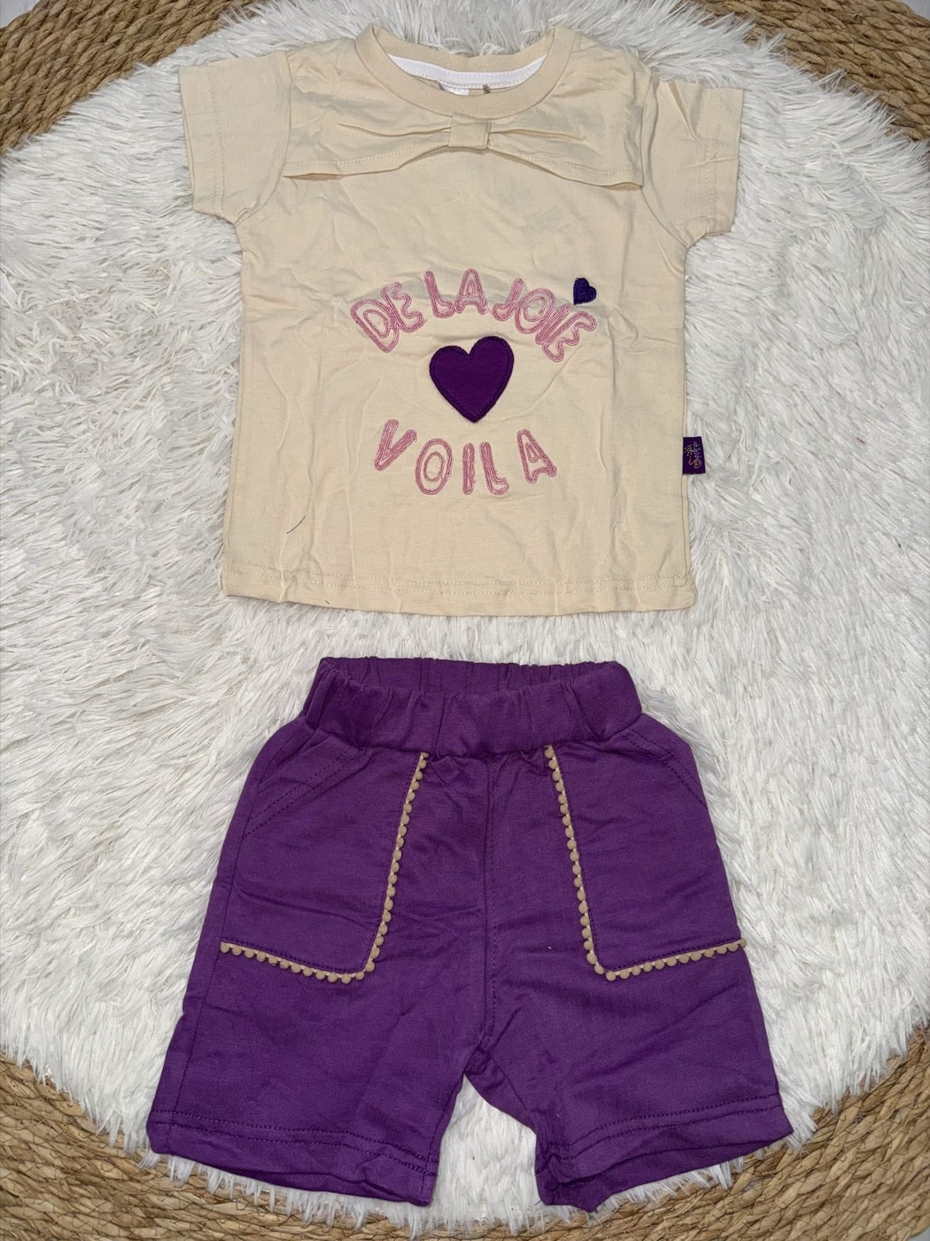 Voila Purple Shorts Set - Girl (Heart Graphic)-24M