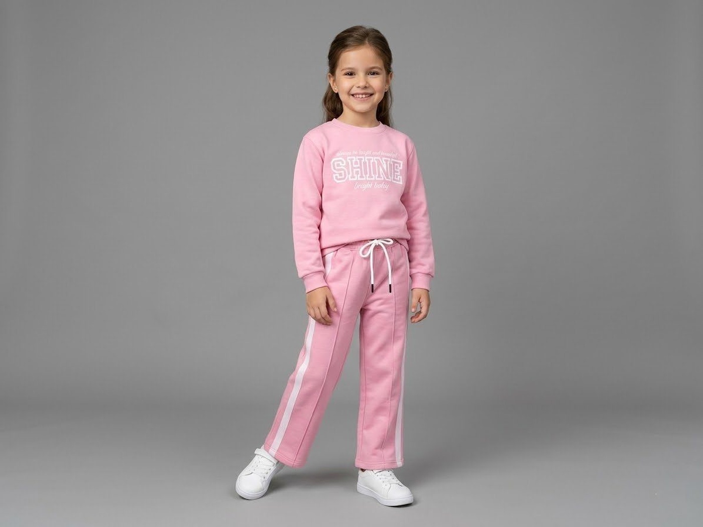 Shine Tracksuit Set Pink - Girl (White Side Stripe Pants)