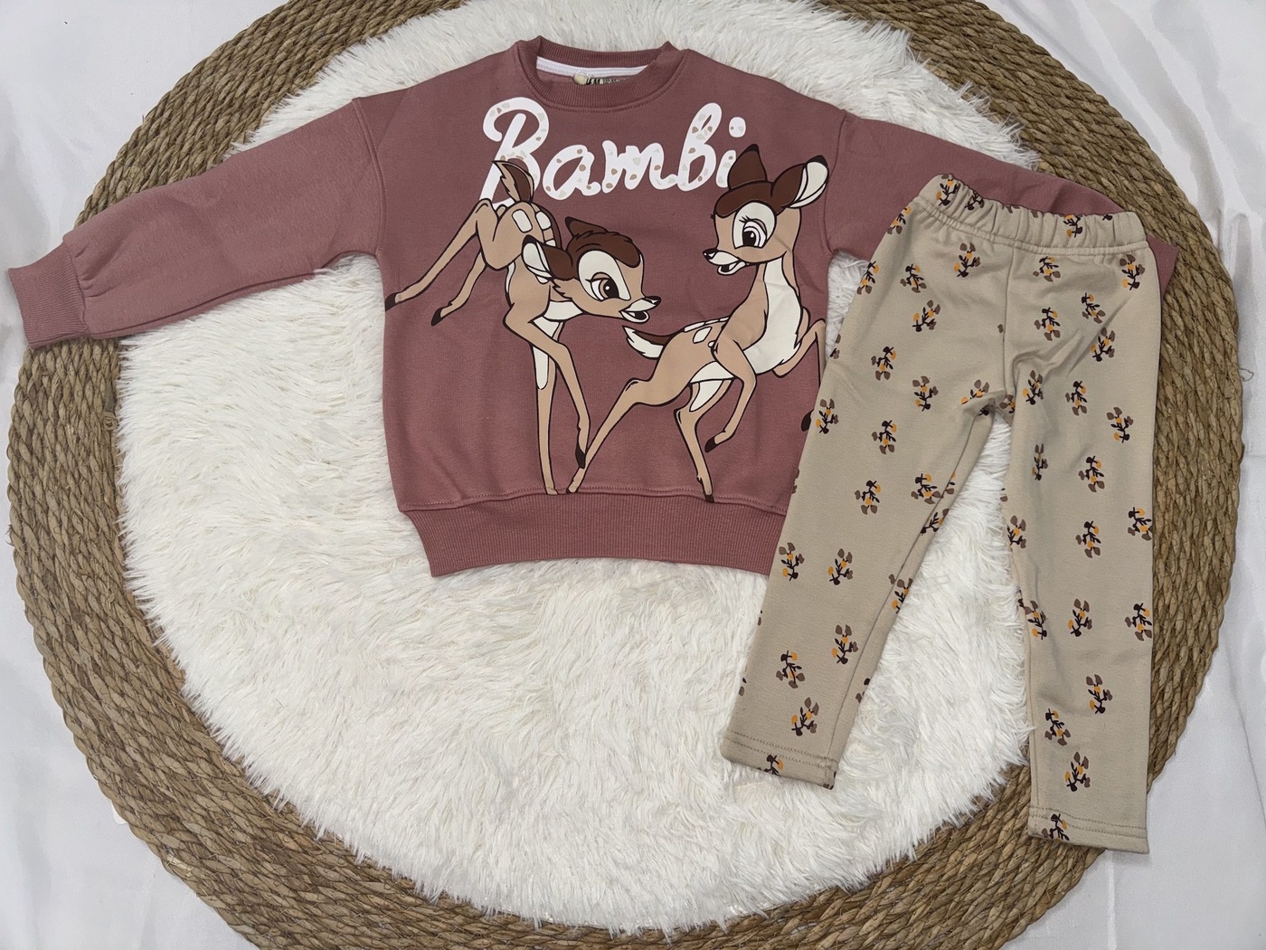 Bambi Set Dusty Rose - Girl (Floral Pattern Pants)