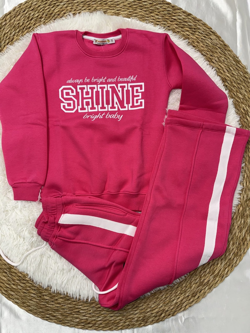 Shine Tracksuit Set Hot Pink - Girl (White Side Stripe Pants)