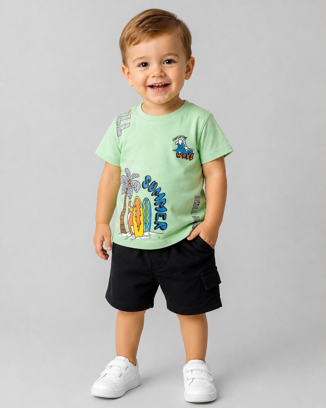 Summer Green Shorts Set - Boy (Surf Graphic)-24M
