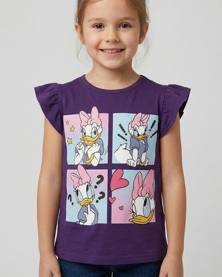 Daisy Duck Purple Ruffle Sleeve Tee - Girl (Comic Panels)