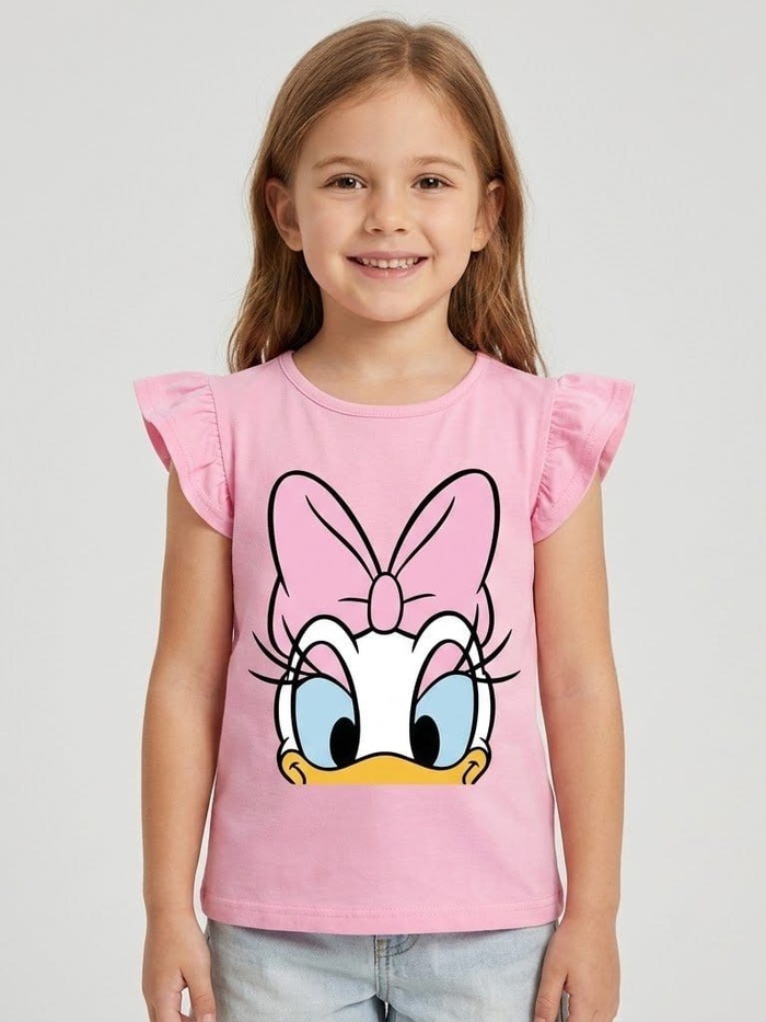 Daisy Duck Pink Ruffle Sleeve Tee - Girl (Face Graphic)