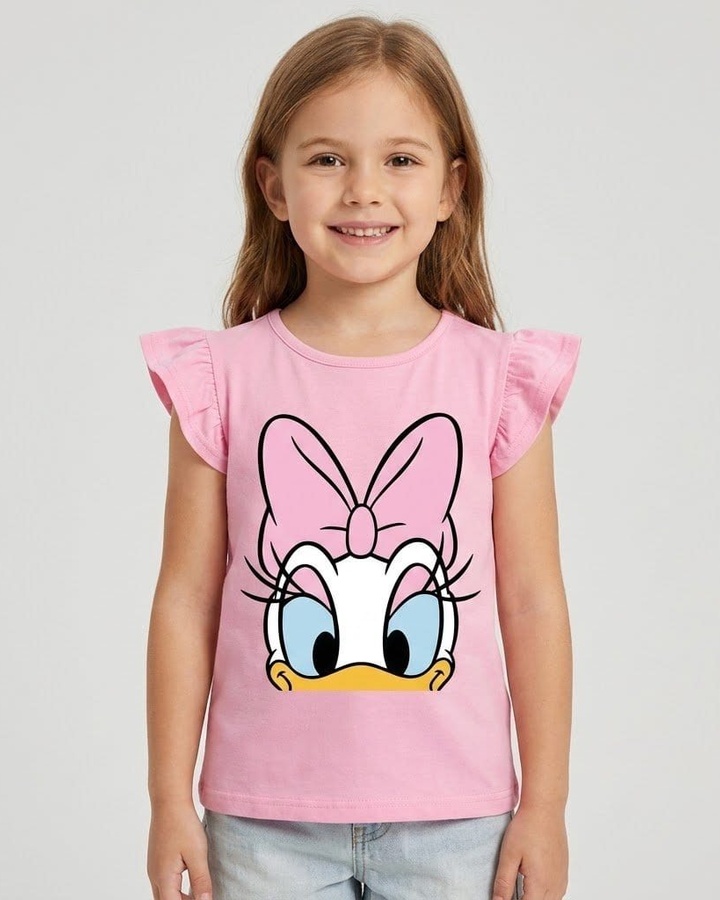 Daisy Duck Pink Ruffle Sleeve Tee - Girl (Face Graphic)