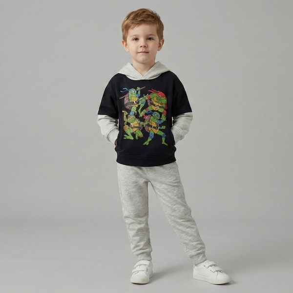 TMNT Hoodie Set Black & Grey - Boy (Contrast Grey Hood)