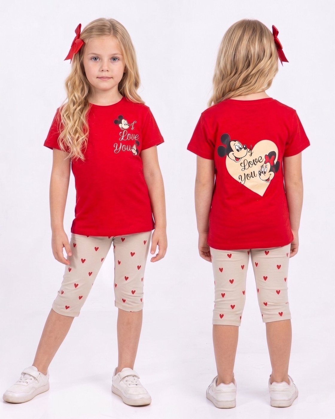 Mickey & Minnie Red Set - Girl (Heart Pattern Pants)-06