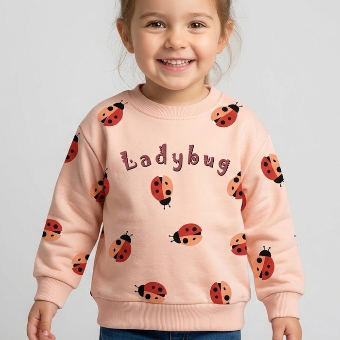 Ladybug Sweatshirt Light Pink - Girl (All Over Ladybug Print)