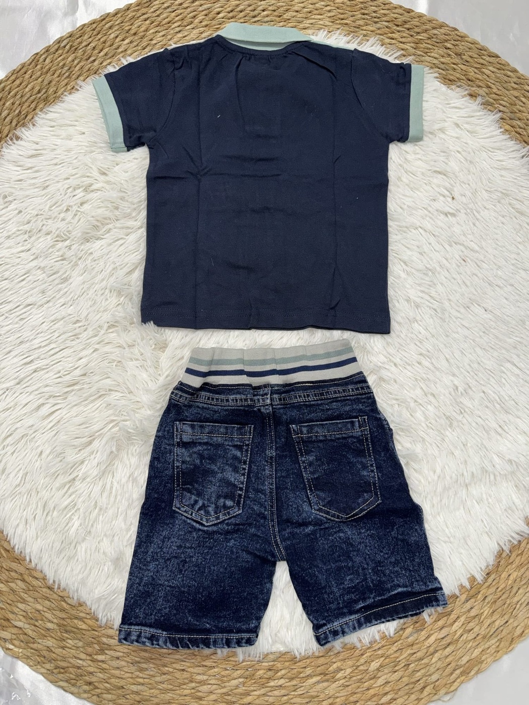 Smile Navy Polo Shorts Set - Boy (Mint Color Block Top)-08