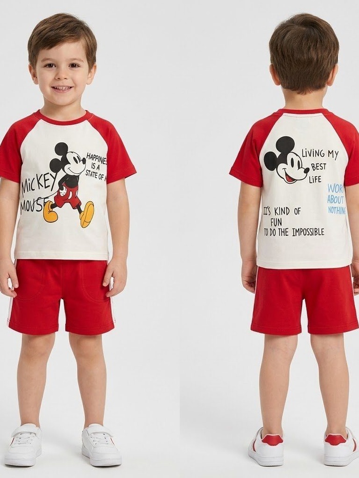 Mickey Mouse Red Raglan Shorts Set - Boy (Front Graphic)