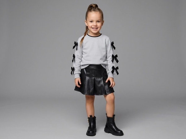 Sleeve Bows Set Light Grey - Girl (Black Leather Skirt)