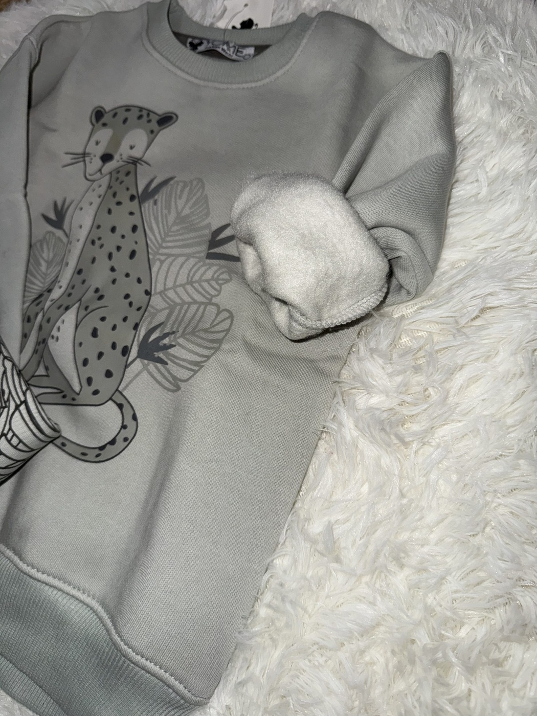 Grey Leopard Set - Boy (Leaf Print Pants)