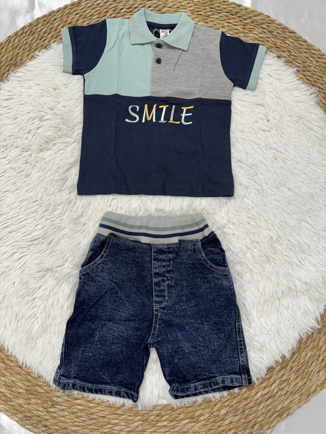 Smile Navy Polo Shorts Set - Boy (Mint Color Block Top)-08