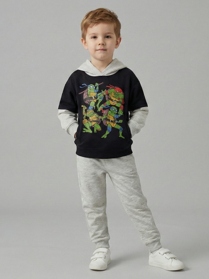 TMNT Hoodie Set Black & Grey - Boy (Contrast Grey Hood)