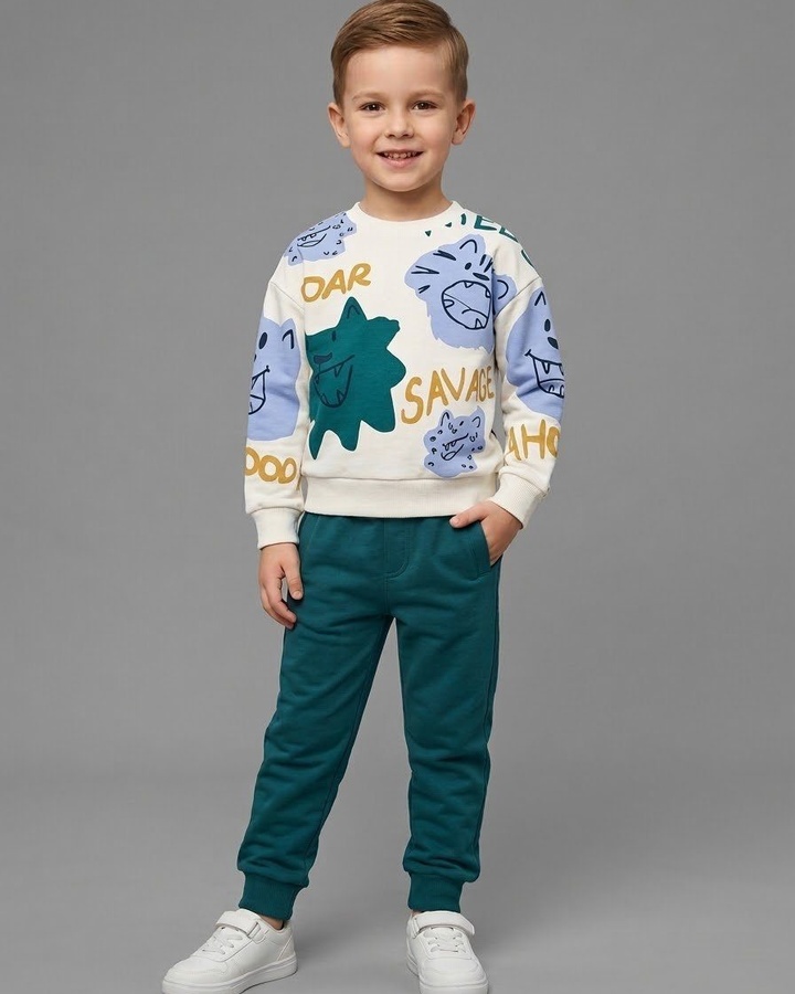Roar Savage Tiger Set White - Boy (Teal Pants)