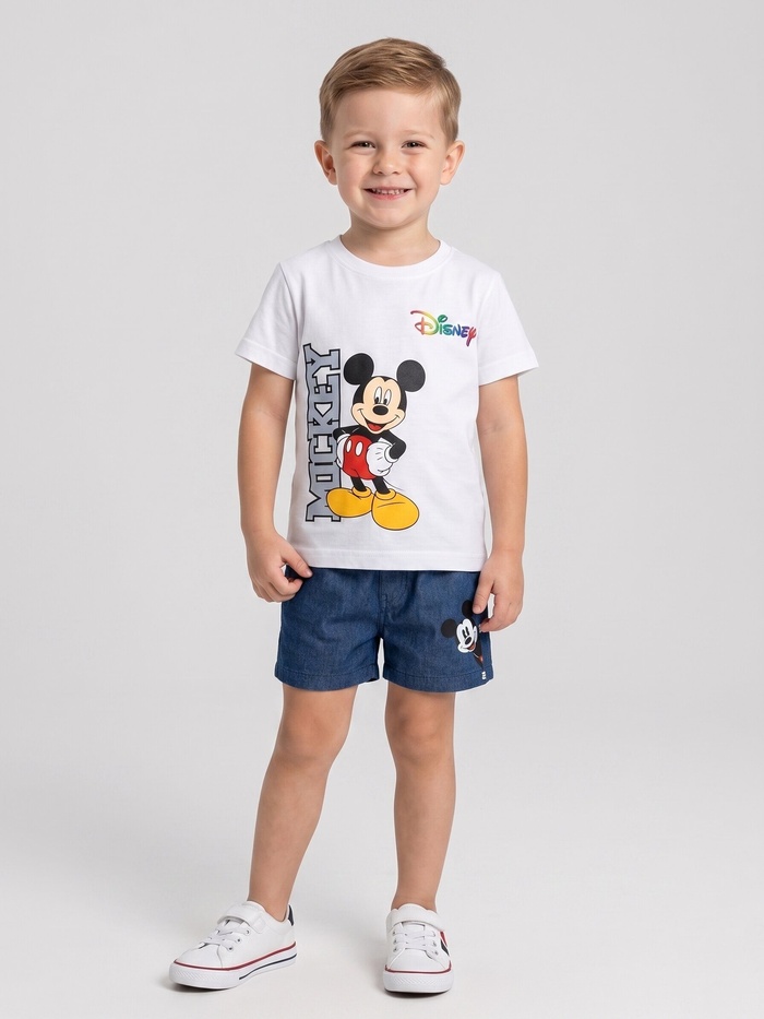 Mickey Mouse White Shorts Set - Boy (Front Character Graphic)