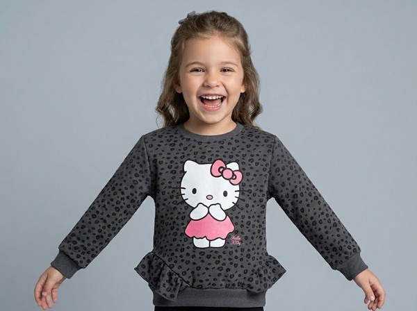 Hello Kitty Leopard Sweatshirt Dark Grey - Girl (All Over Spots)