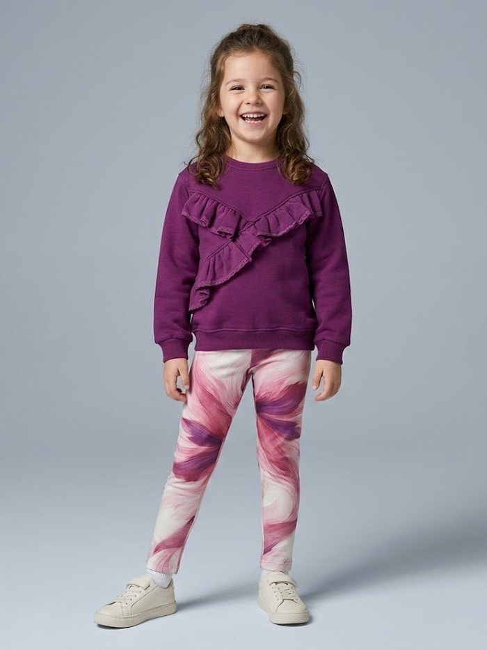 Purple Ruffle Set - Girl (Pink Floral Pants)