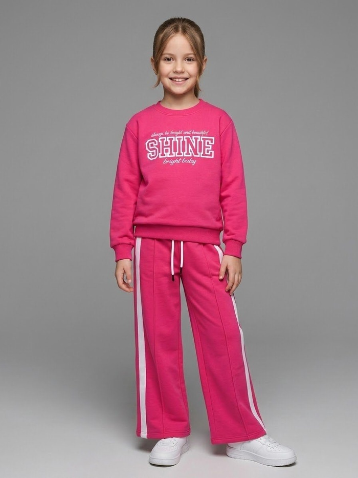 Shine Tracksuit Set Hot Pink - Girl (White Side Stripe Pants)