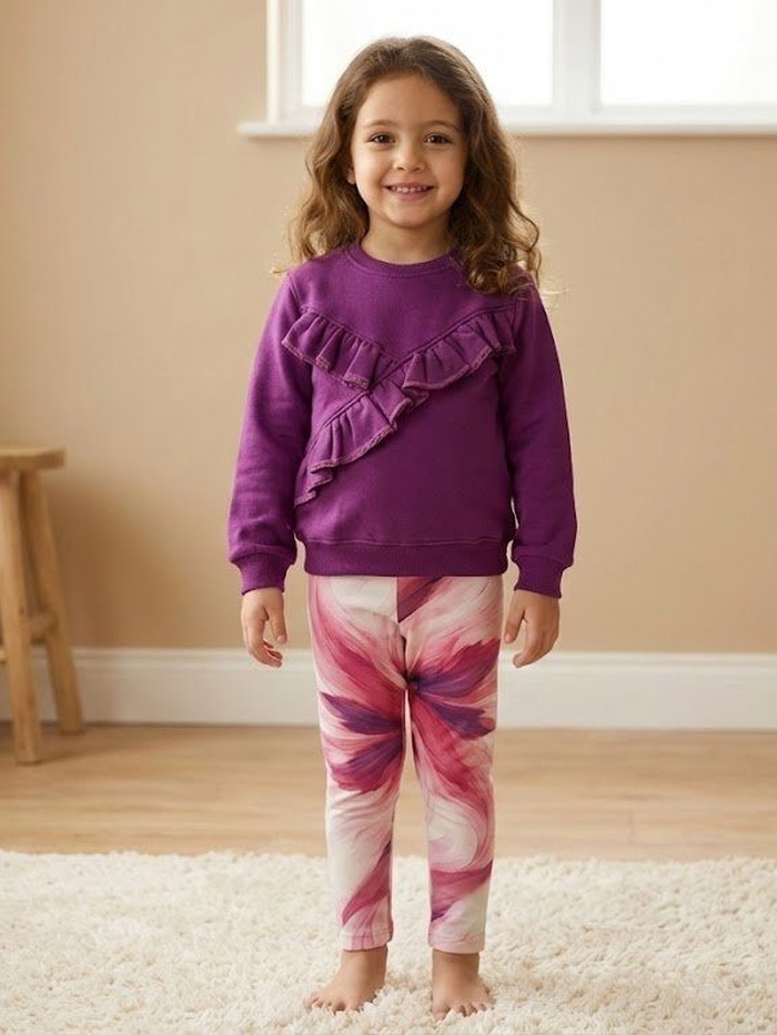 Purple Ruffle Set - Girl (Pink Floral Pants)