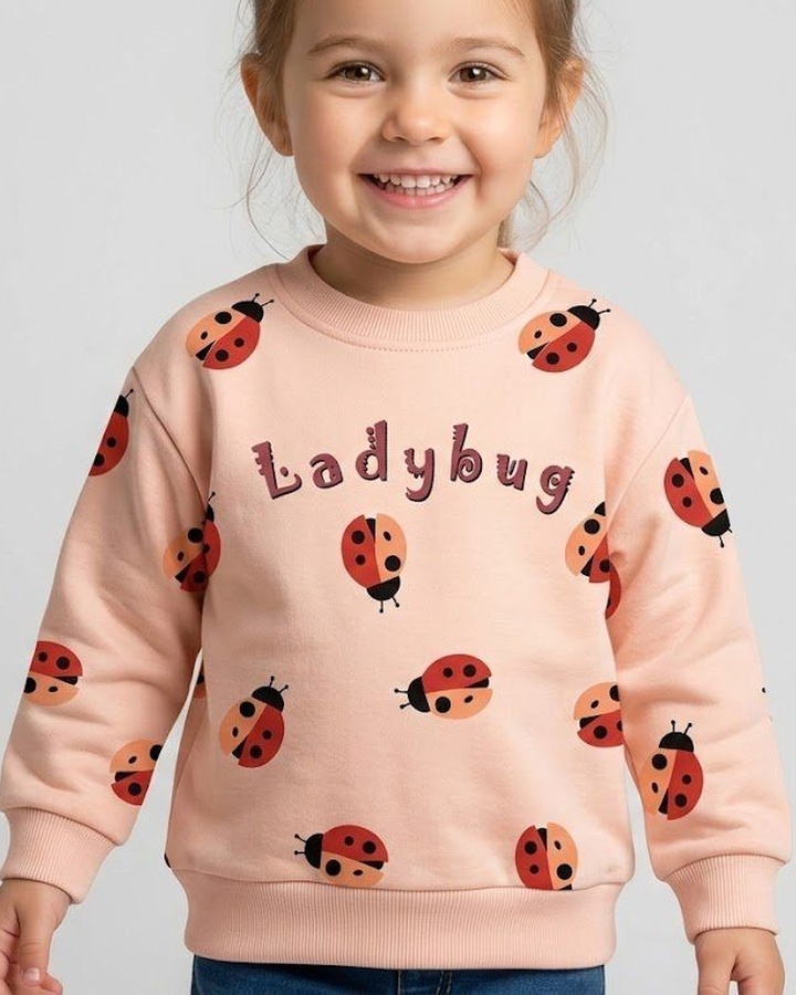 Ladybug Sweatshirt Light Pink - Girl (All Over Ladybug Print)