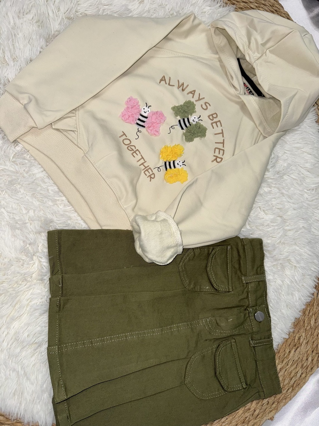 Better Together Bee Hoodie Set Beige - Girl (Olive Green Skirt)