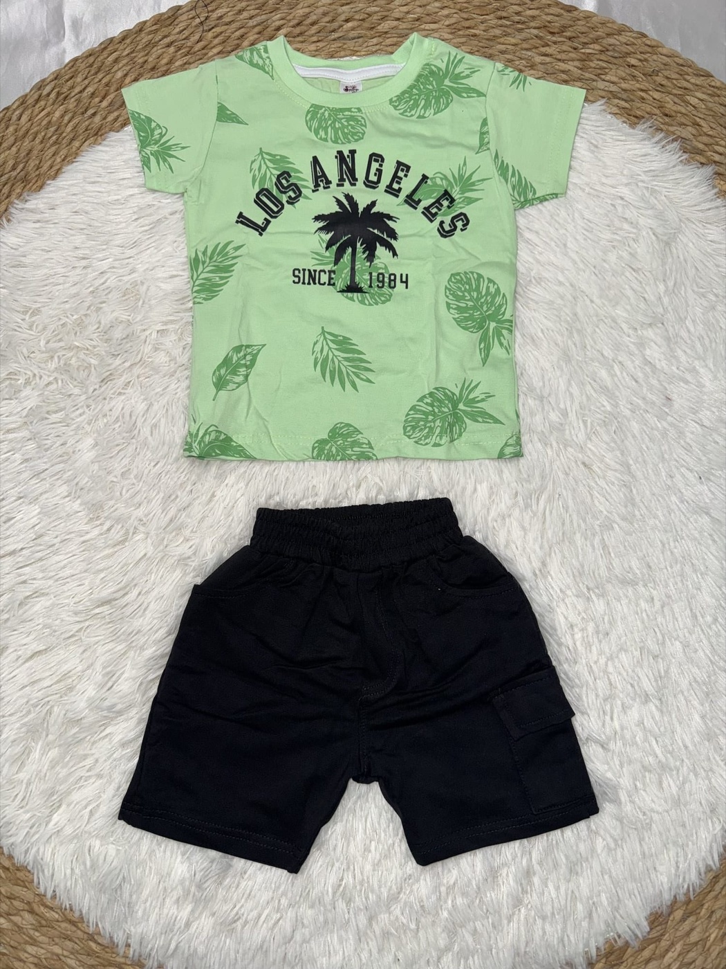 Los Angeles Green Shorts Set - Boy (Palm Graphic)-24M