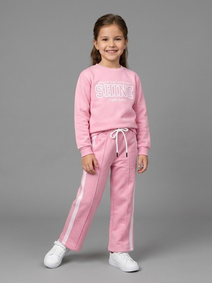 Shine Tracksuit Set Pink - Girl (White Side Stripe Pants)