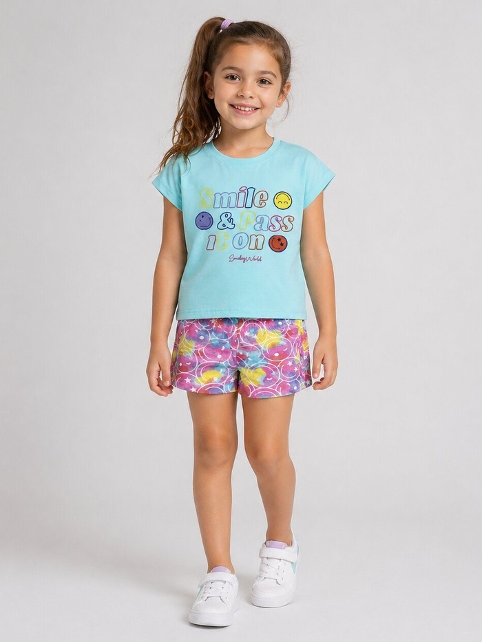 Smile Blue Shorts Set - Girl (Multi-Color Shorts)